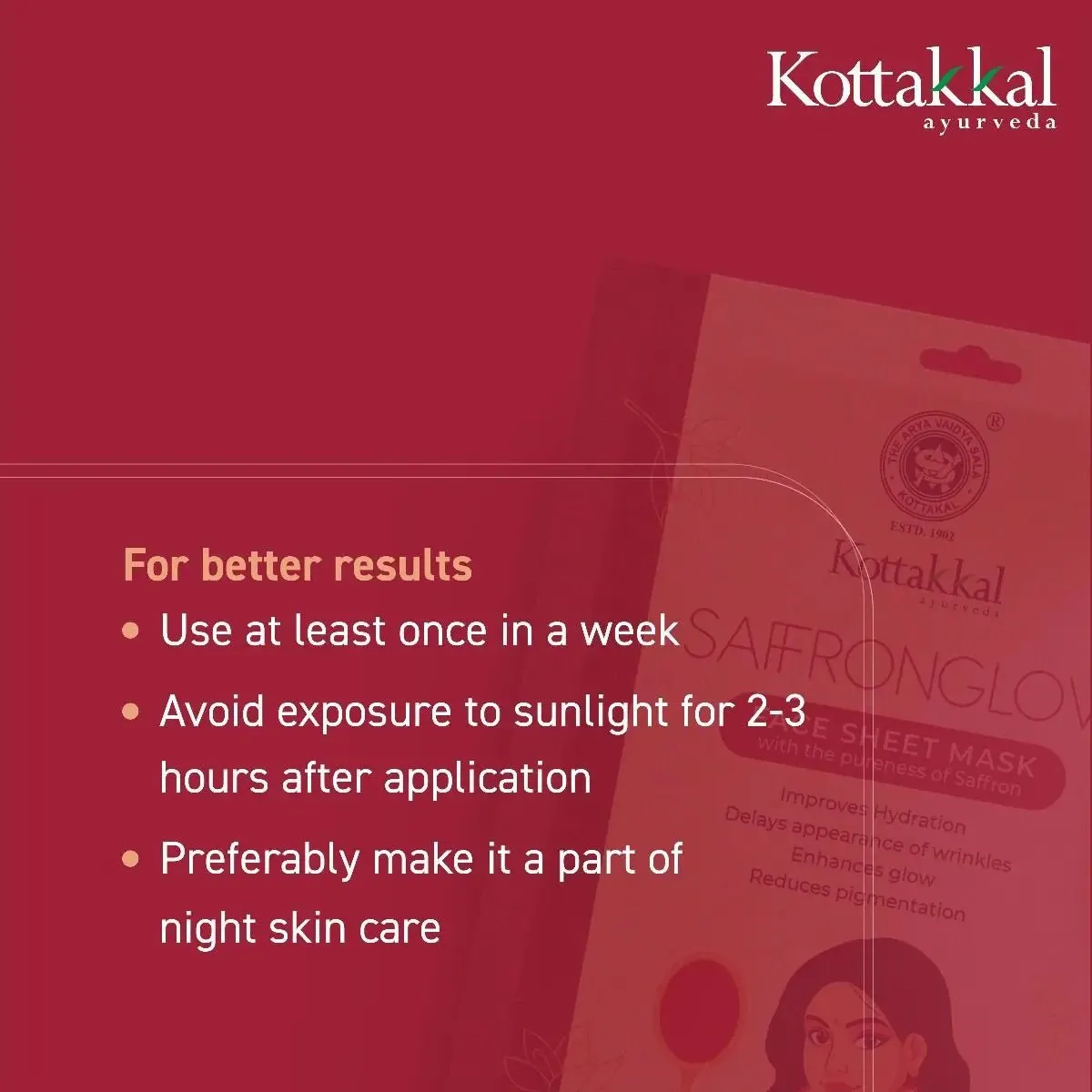 Saffronglow - Face Sheet Mask - KOTTAKKAL ARYA VAIDYASALA