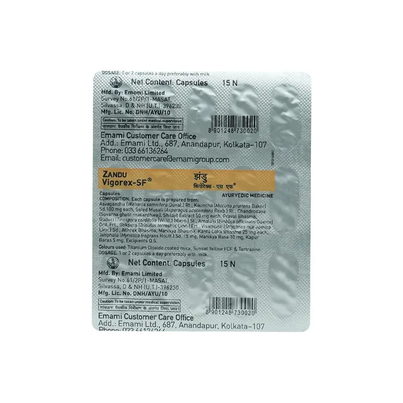 Vigorex S.F. Capsules 15 Nos – Zandu | Ayurvedic Men's Wellness Supplement